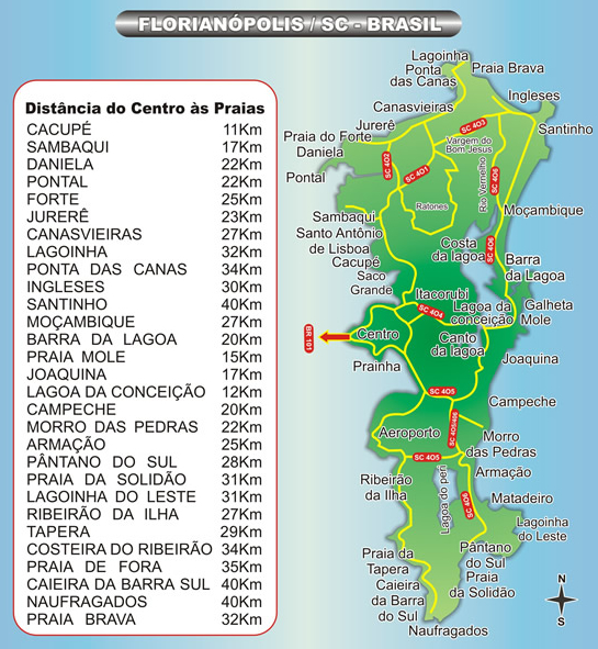 Mapa das Praias de Floripa